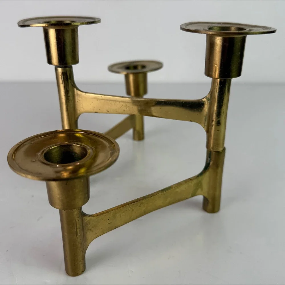 Vtg Brutalist Mid-Century Modern Folding Brass 4 Candle Holder Candelabra MCM